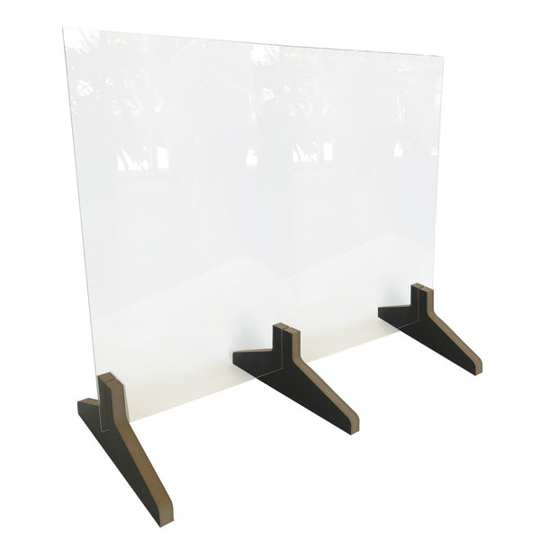 Waddell Protective Plastic Sneeze Guard, No Frame, 3-Piece Wood Base, 24”x30”x12” SG2-2430